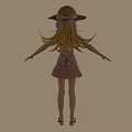 Cartoon Girl With Straw Hat Long Yellow Hair In Light Dress And Red Sandals