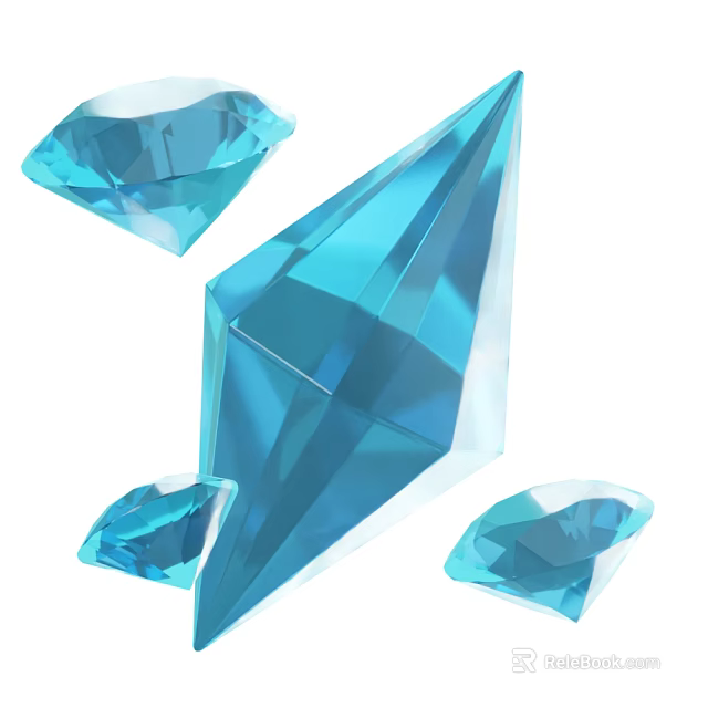 Blue Diamond Shaped Crystal Decorative Ornament Set With Various Sizes 3d model 
