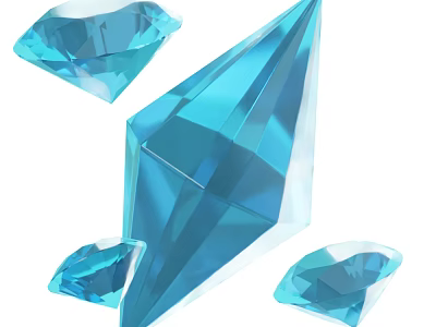 Blue Diamond Shaped Crystal Decorative Ornament Set With Various Sizes 3d model
