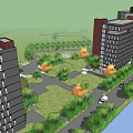 Modern High Rise Residential Complex With Green Landscape And Riverfront Area