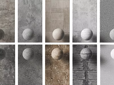 Diverse Textured Wall Designs With Decorative Spheres In Interior Spaces 3d model