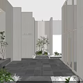 Modern Courtyard Garden Design With Slate Tiles Green Plants And Wooden Decorative Elements