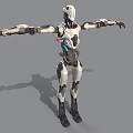 Game Movie Character Futuristic Robot With White Black Armor Extended Arms