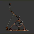 3D Rendered Ancient Weapon Trebuchet With Orange Black Arm Structure And Counterweight