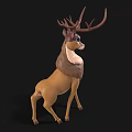 Cartoon Style Deer Character With Large Antlers And Brown White Fur Standing