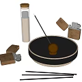 Elegant Decorative Ornament Set with Black Tray Golden Ball Incense Sticks and Wooden Lighters
