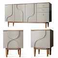 Minimalist Light Gray Storage Cabinets with Curved Doors Wooden Legs and Drawers