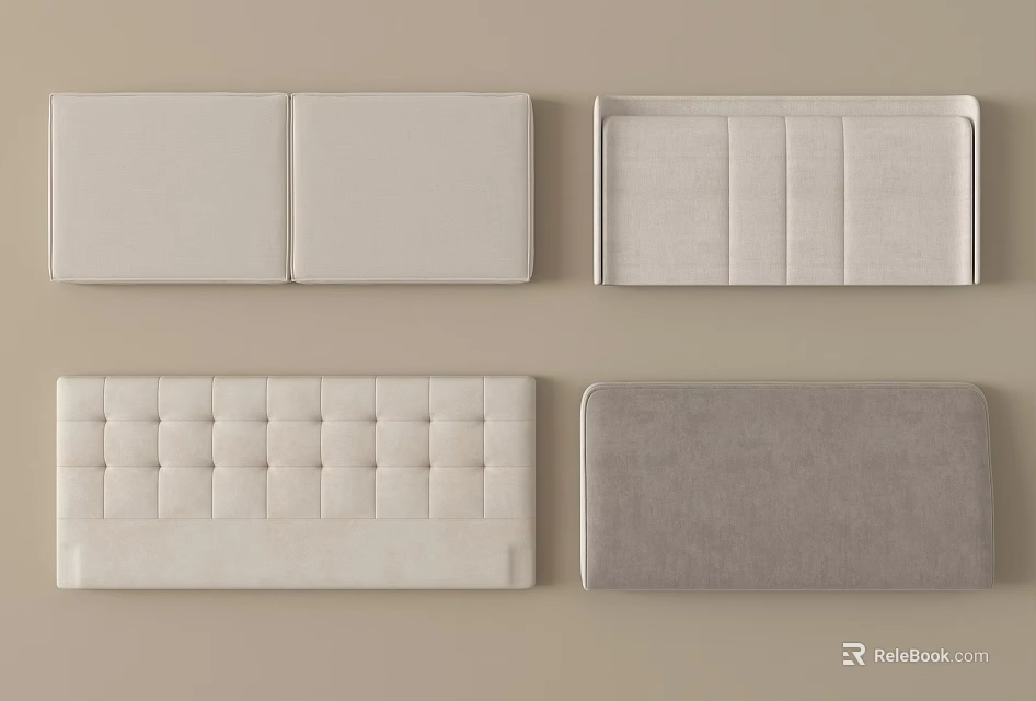 Upholstered Bed Headboards With Tufted And Plain Designs In Neutral Tones For Bedding 3d model