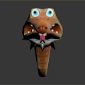 3D Cartoon Crocodile Head With Orange Spots Blue Eyes Spiked Collar And Open Mouth