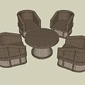 Outdoor Wicker Sofa Set With Four Chairs And Round Table For Patio 3d model