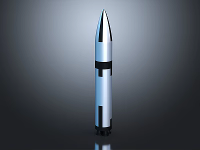 Modern Silver Missile With Black Stripes And Cross Mark Vertical Design 3d model