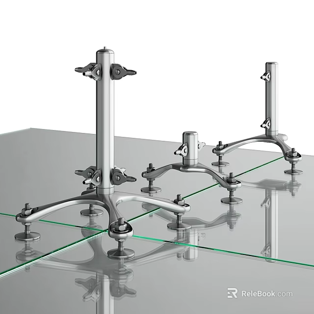 Sturdy Metal Bracket Components With Multiple Parts And Bases On Glass Surface 3d model