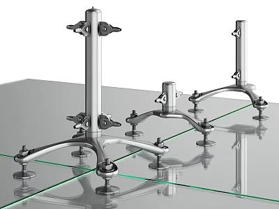 Sturdy Metal Bracket Components With Multiple Parts And Bases On Glass Surface 3d model