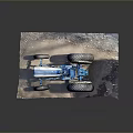 Detailed Vintage Blue Tractor Model with Large Wheels and Metallic Body on Gray Mat