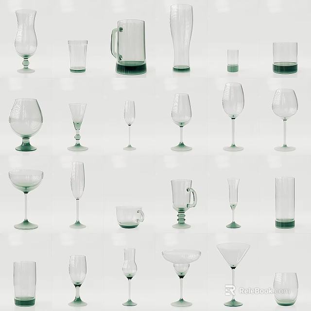 Elegant Glassware Set With Various Shapes And Styles For Dining Table 3d model 