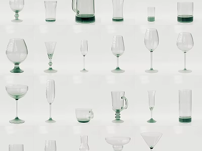Elegant Glassware Set With Various Shapes And Styles For Dining Table 3d model