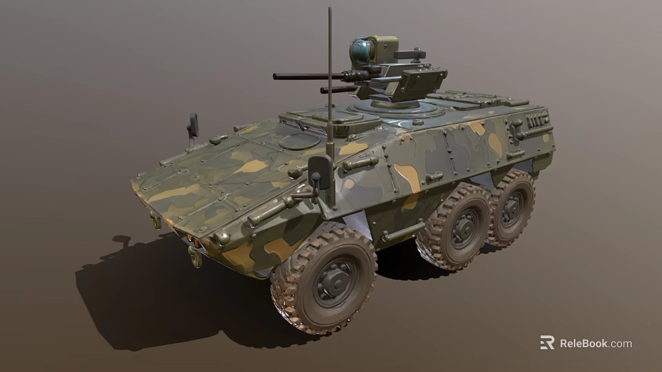 Functional Military Armored Vehicle With Camouflage Paint Six Wheels And Top Mounted Weapon System 3d model 