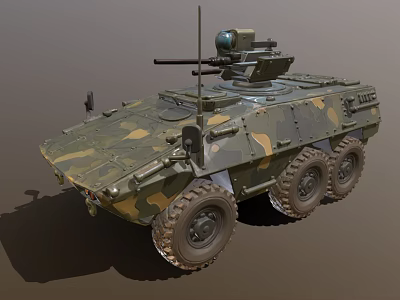 Functional Military Armored Vehicle With Camouflage Paint Six Wheels And Top Mounted Weapon System 3d model