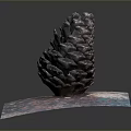 Detailed Pinecone Resting On Colorful Patterned Paper Against Gray Background