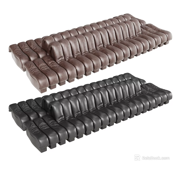 Modern Multi person Leather Sofa In Brown And Black With Comfortable Seating Design 3d model