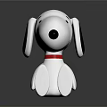 Snoopy Toy Figurine In Sitting Pose With White Body Black Ears Red Collar