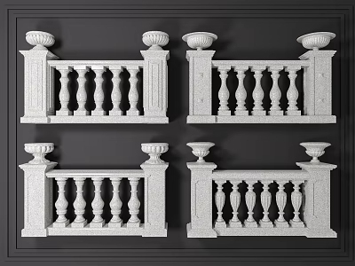 Ornate Stone Balustrade Design With Decorative Railing Posts And Top Ornament Details 3d model