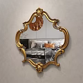 Ornate Gold Framed Decorative Mirror Mounted On Wall Reflecting Bedroom Interior