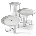 Gold Metallic Coffee Tables With Round Carved Patterns Tops And Geometric Legs