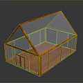 Orange Frame Glass House Structure With Transparent Roof And Glass Walls