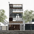 Modern Three Story Detached Villa Exterior Design With Balconies Green Plants And Large Windows