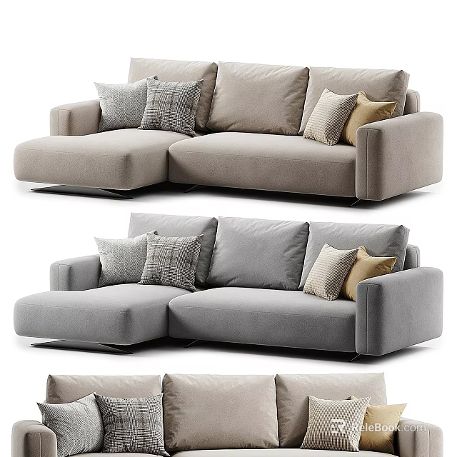 Modern Sectional Sofa With Light Gray Gray Upholstery And Decorative Accent Pillows 3d model 
