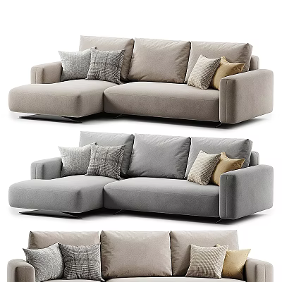 Modern Sectional Sofa With Light Gray Gray Upholstery And Decorative Accent Pillows 3d model