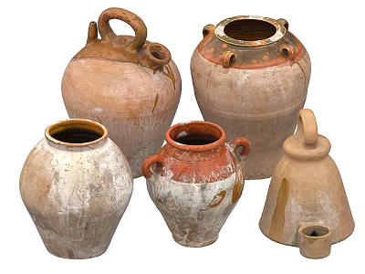 Vintage Handcrafted Ceramic Vessels in Various Shapes Earth Tones and Textured Surfaces 3d model
