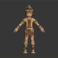 Animated Young Game Character With Brown Leather Outfit Arm Leg Guards And Short Hair