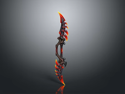 Flaming Fantasy Weapon with Intricate Red Orange Fire Decorations and Sharp Blade Design 3d model
