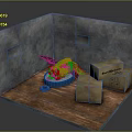 Red Winged Dragon Game Character With Fragile Handle With Care Boxes And Gray Walls