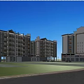 Modern Mid Rise Residential Buildings With Traditional Roof Design Lush Greenery And Community Area