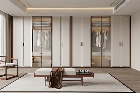 New Chinese Style Wardrobe Glass Cabinet Finished Wardrobe 3d model