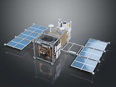 Advanced Satellite Structure Featuring Deployable Solar Panels And Communication Antennas 3d model
