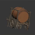 Ancient Wooden Cart With Large Barrel Filled With Grain And Scattered Grain Nearby Small Box