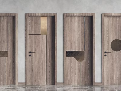 Four Wooden Swing Doors With Modern Metal Accents And Minimalist Design 3d model