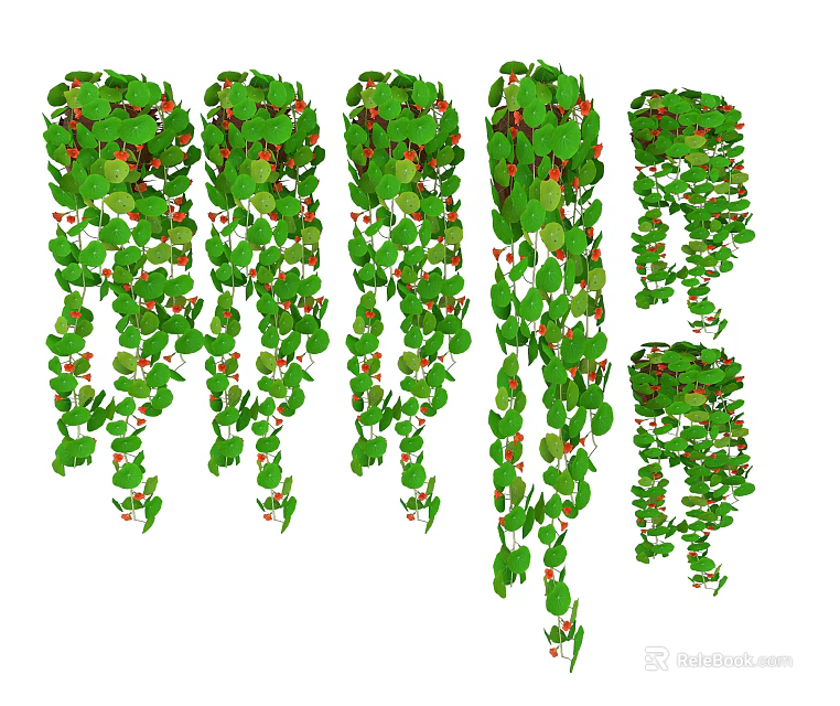 Lush Green Hanging Basket Plants With Trailing Vines And Red Berries For Home Decor 3d model 