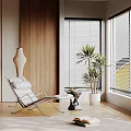 Modern Leisure Chair In Bright Indoor Space With Natural Light Green Plant And Window Blinds