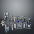 Stainless Steel Industrial Equipment With Conical Tanks Pipes And Valves