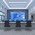 Modern Control Room Interior Design With Large Screen Multiple Monitors And Chairs 3d model