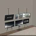 Modern TVs In Multiple Styles Ceiling Mounted And Stand Mounted With Various Screen Displays 3d model