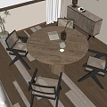 Quiet Style Dining Table and Chair Combination Round Dining Table for Four 3d model