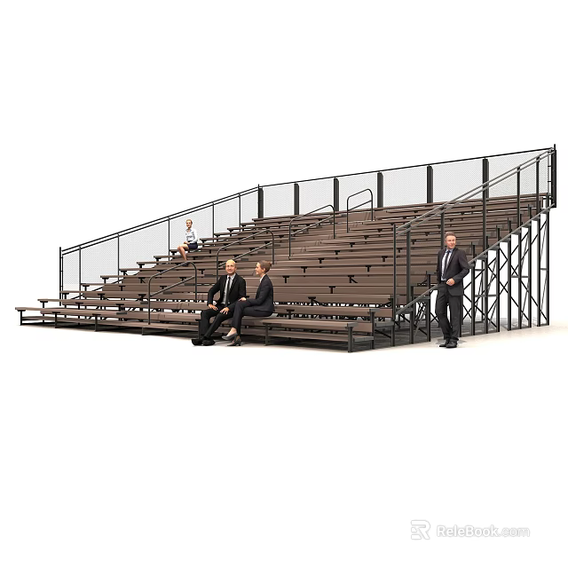 Public Facility Metal Bleachers With Tiered Seats And Safety Railings 3d model 