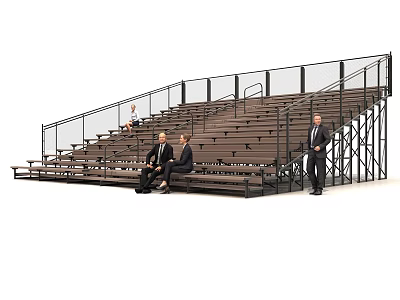 Public Facility Metal Bleachers With Tiered Seats And Safety Railings 3d model