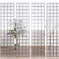 Modern Glass Grid Room Divider For Interior Living Space With Decorative Plants